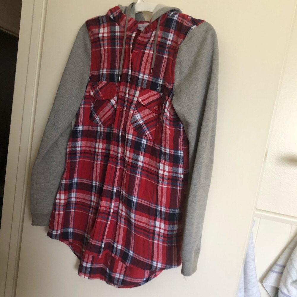 Flannel with thick hoodie and sleeves